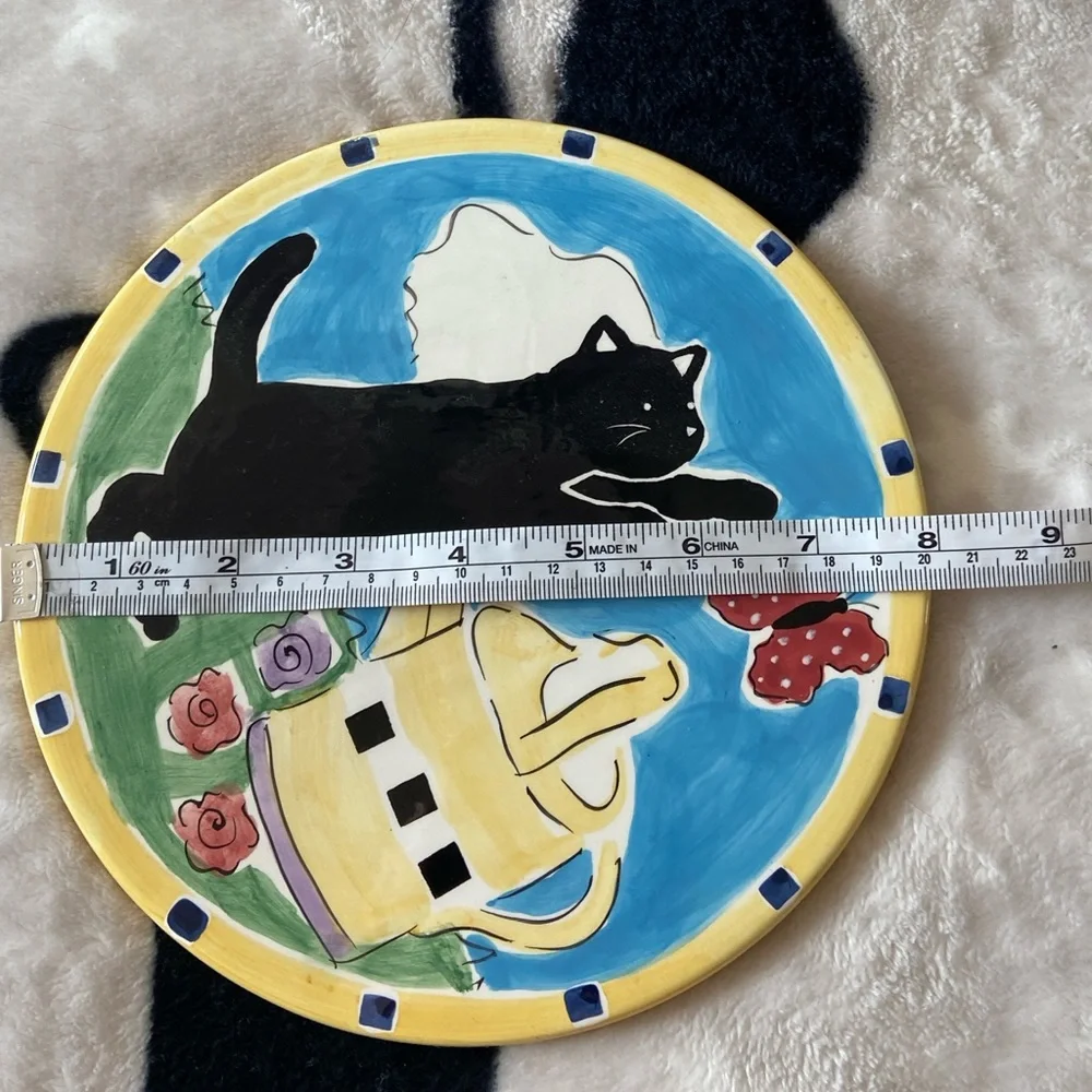 Playful Black Cats and flowers and a Gardening Pail ceramic